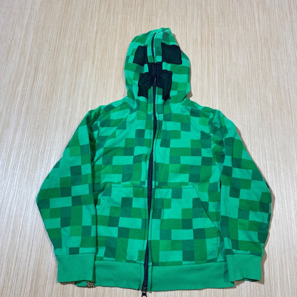 Mad Engine Minecraft Creeper Full Zip Mask Hoodie Green Pixel Kids XS